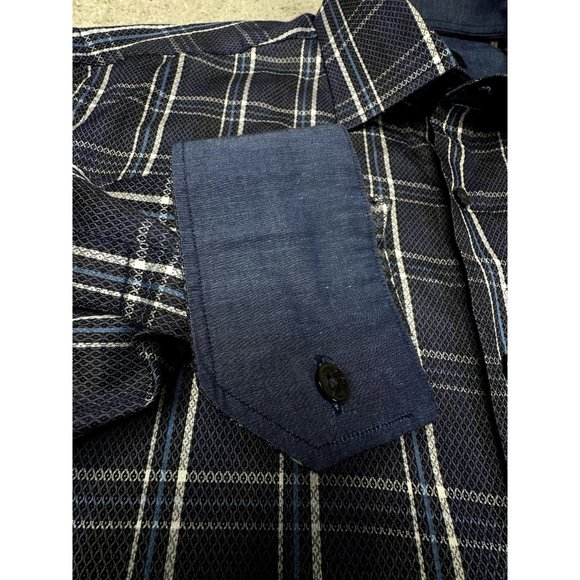 Bugatchi men's plaid long sleeve button down shirt blue and white Size Medium - Picture 3 of 7